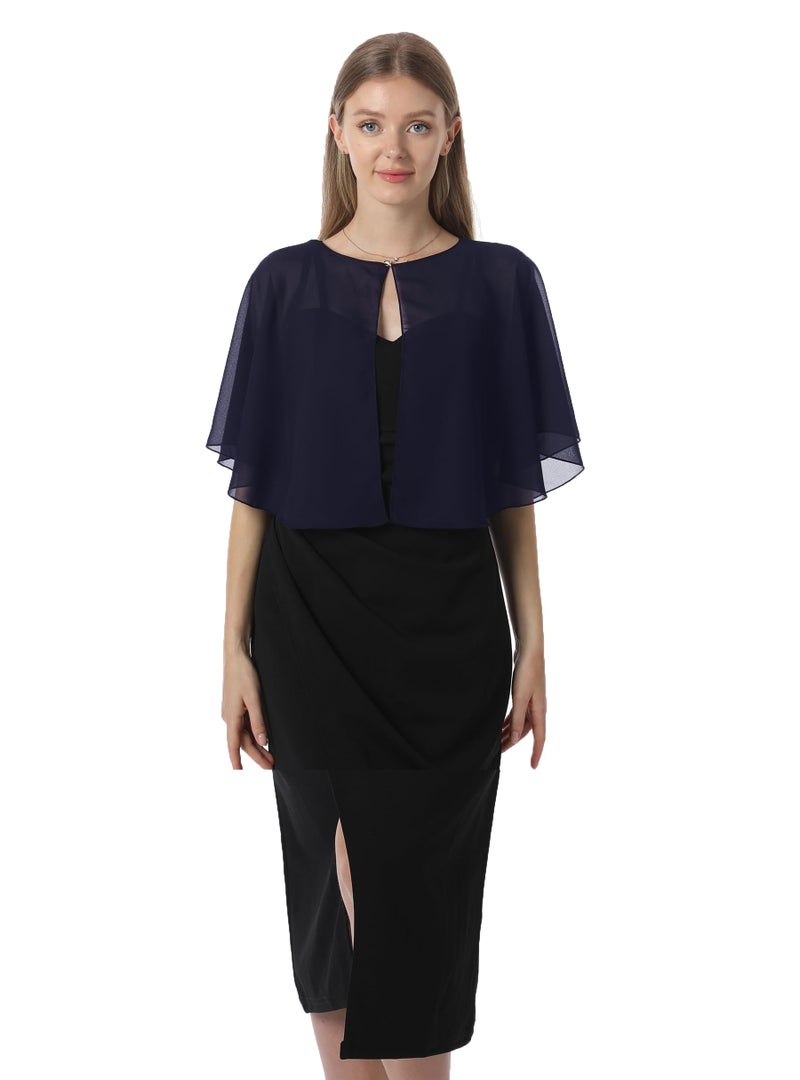 Hotshawl Chiffon Capelet Women's Soft capes Shawls and Wraps for Evening Dress Wedding Cape Cover Up (Navy) - Image 4